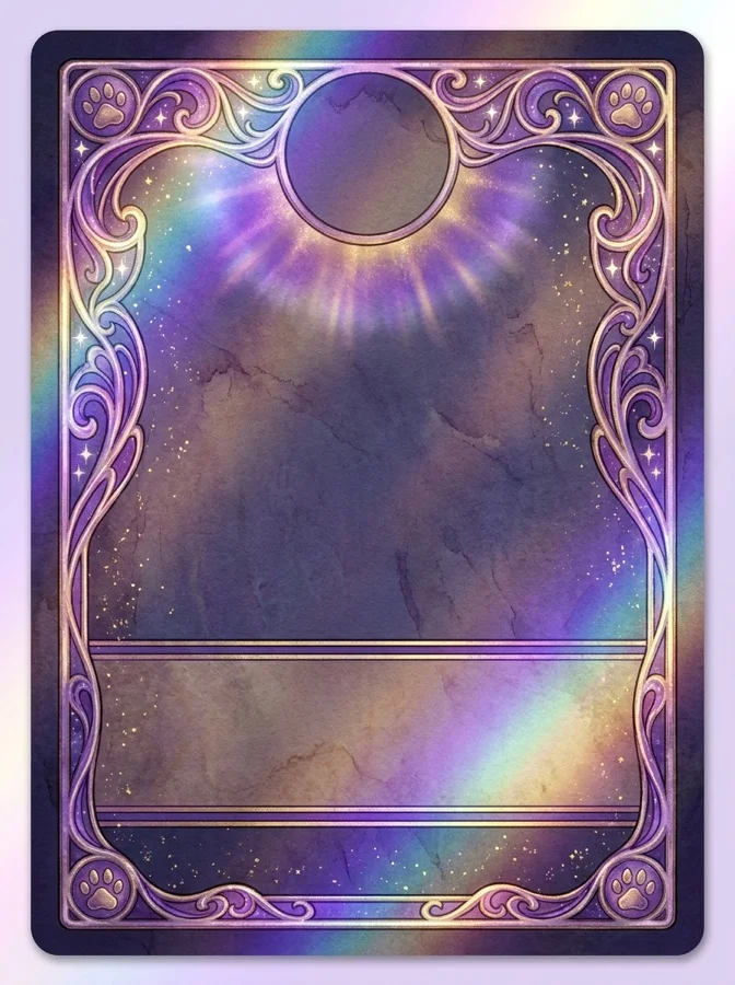 Mythic card frame — cosmic purple and rainbow foil