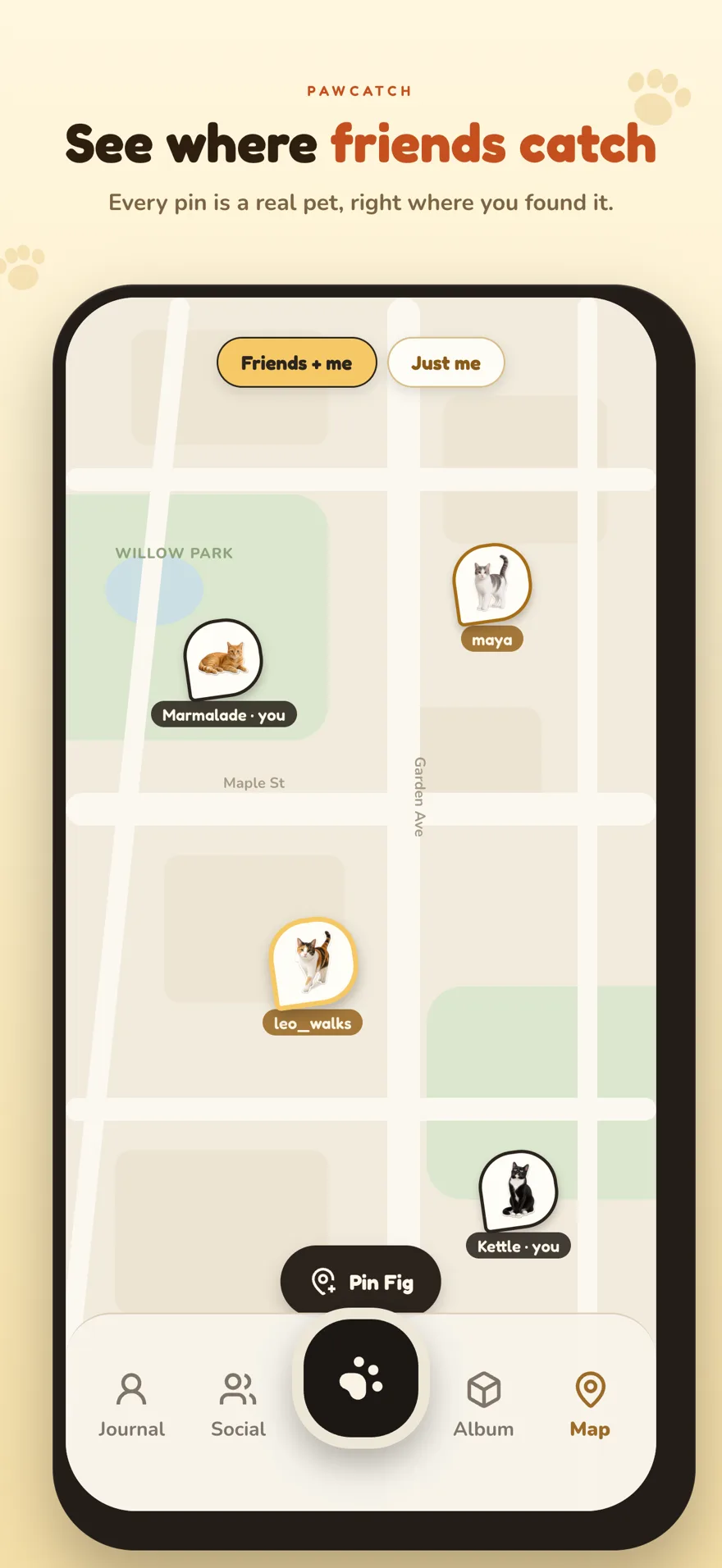 Screenshot: See where friends catch
