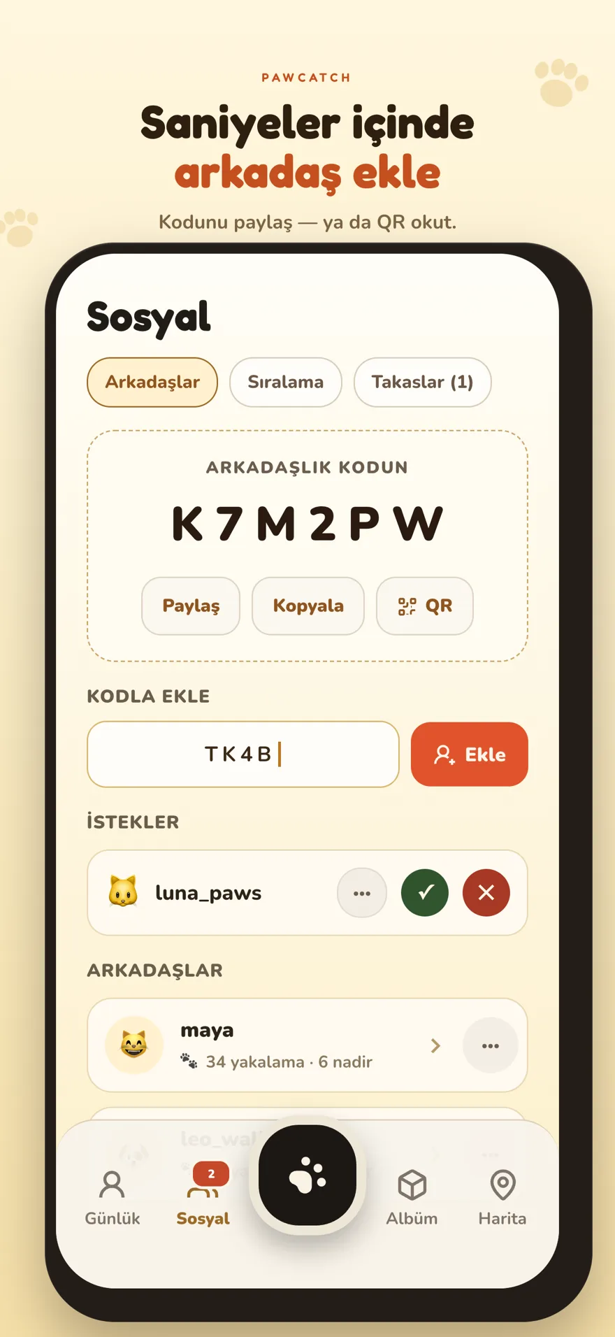 Ekran görüntüsü: Arkadaş ekle